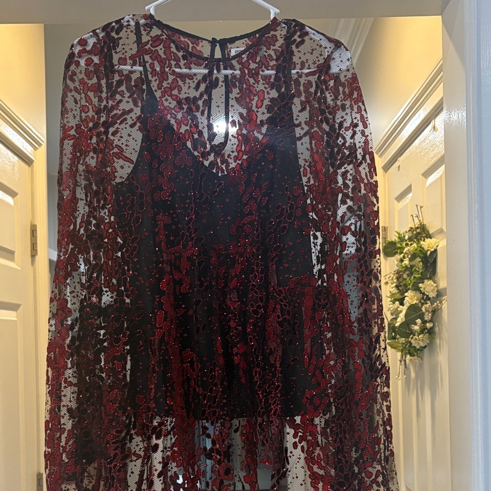 Opening Ceremony Red and Black Sheer Blouse